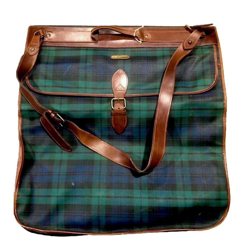 RALPH LAUREN Black Watch Green Navy Tartan Plaid Clothing Valet Travel Bag VTG
